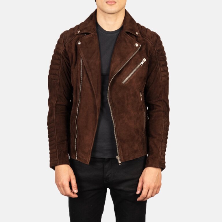 Mens Armand Mocha Suede Biker Jacket Open Front-4-1720094980004